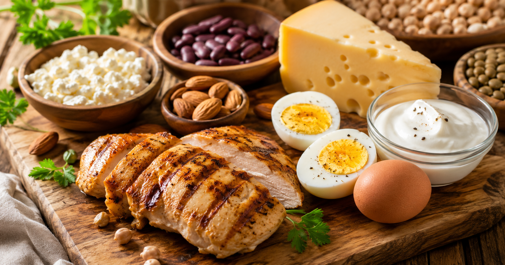 Fehérjében gazdag ételek — hús, tojás, tejtermék, hüvelyesek